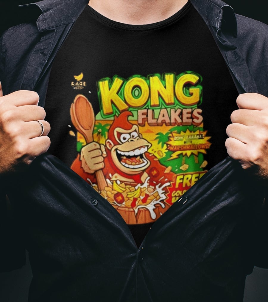 Kong Flakes Donkey Kong Cereal Goin' Bananas With Marshmallow Crunch Free Golden Banana Inside T-Shirt