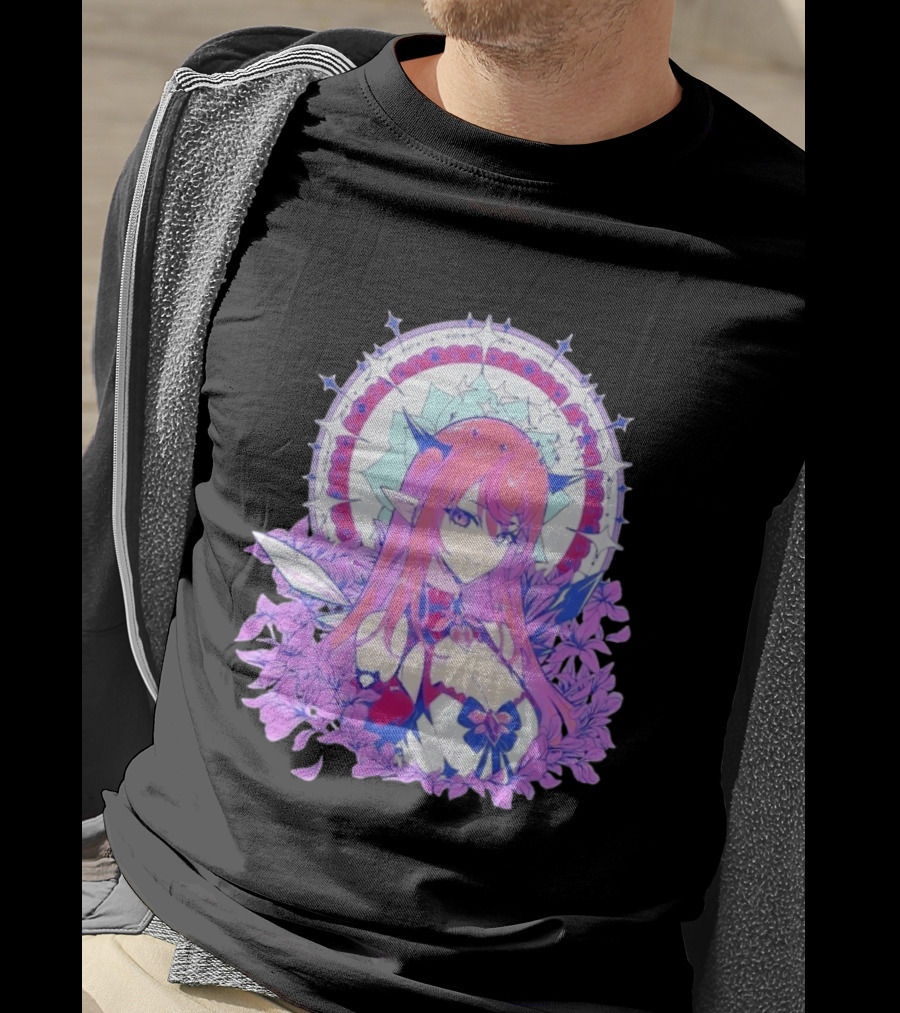 Ghost X Ghost IRyS Anime Character With Floral And Heart Motif In Pastel T-Shirt