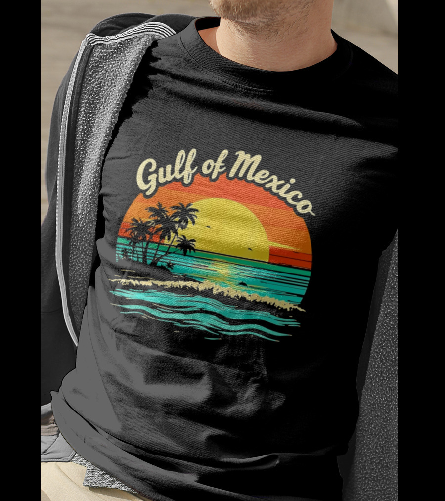 Gulf Of Mexico Beach Palms Summer Vacation Sunset Ocean Waves T-Shirt