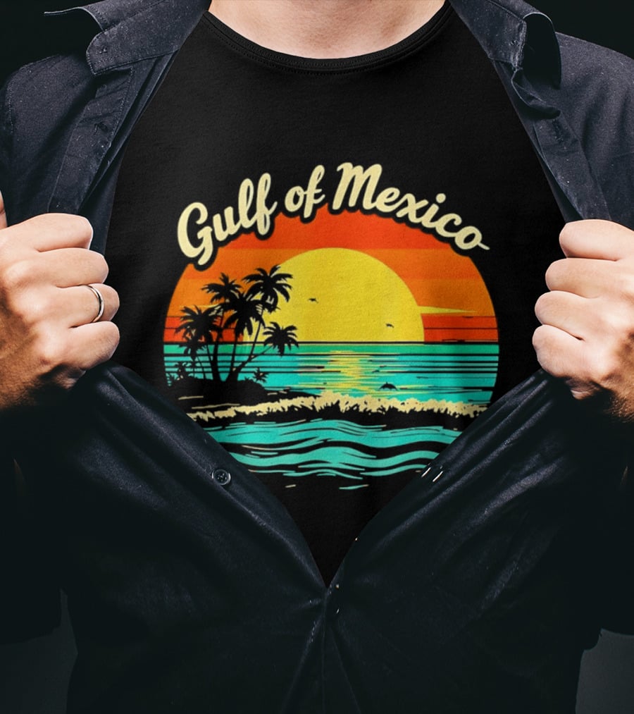 Gulf Of Mexico Beach Palms Summer Vacation Sunset Ocean Waves T-Shirt