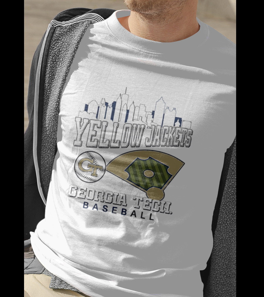 Georgia Tech Yellow Jackets Baseball City Skyline With GT Emblem And Field T-Shirt