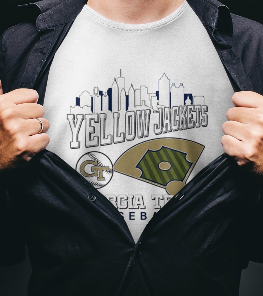 Georgia Tech Yellow Jackets Baseball City Skyline With GT Emblem And Field T-Shirt