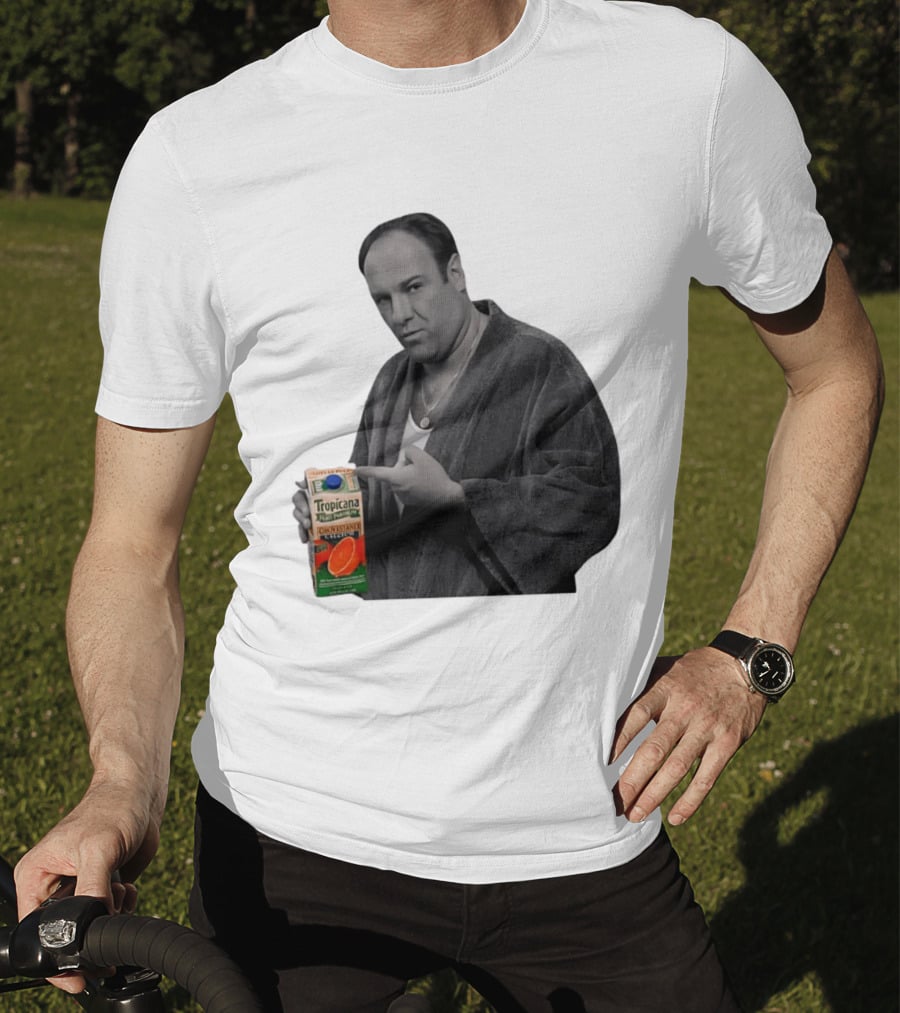 The Sopranos Tony Soprano Holding Tropicana Pure Premium Orange Juice T-Shirt