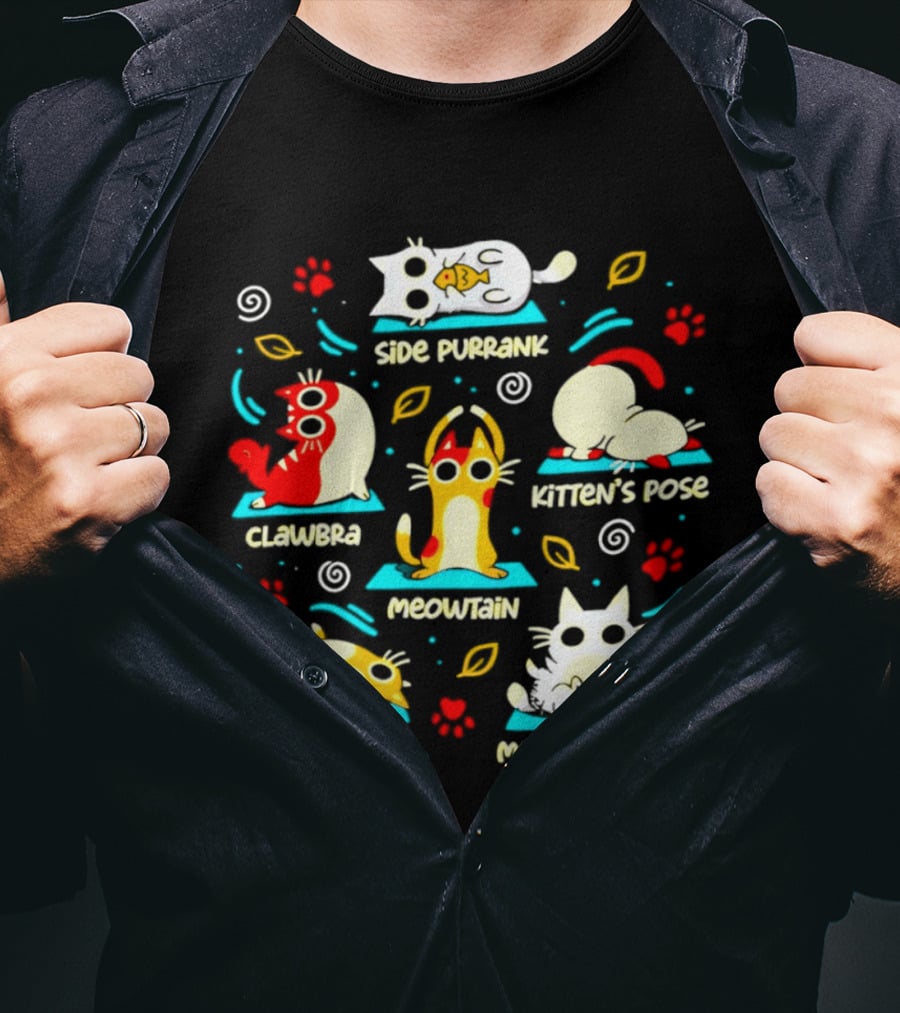 Side Purrank Clawbra Kitten's Pose Meowtain Napasana Meowditation Cat Yoga Poses T-Shirt