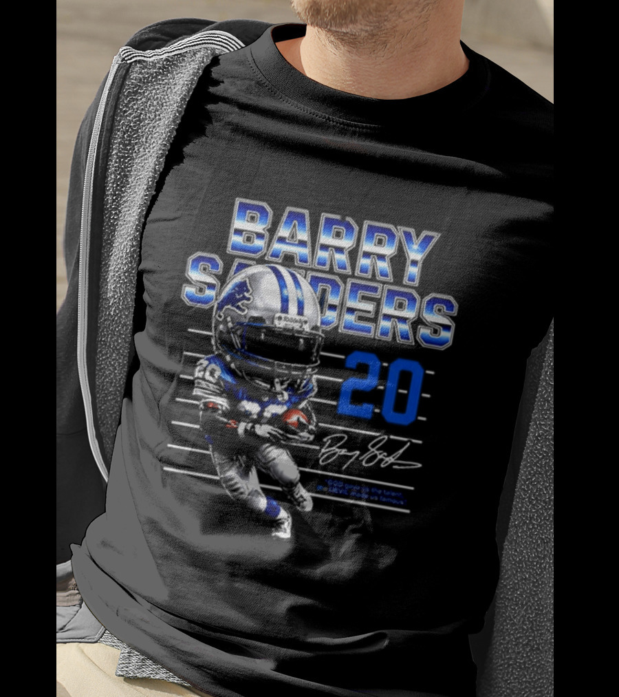 Barry Sanders Detroit Lions 20 Football Legend Caricature T-Shirt