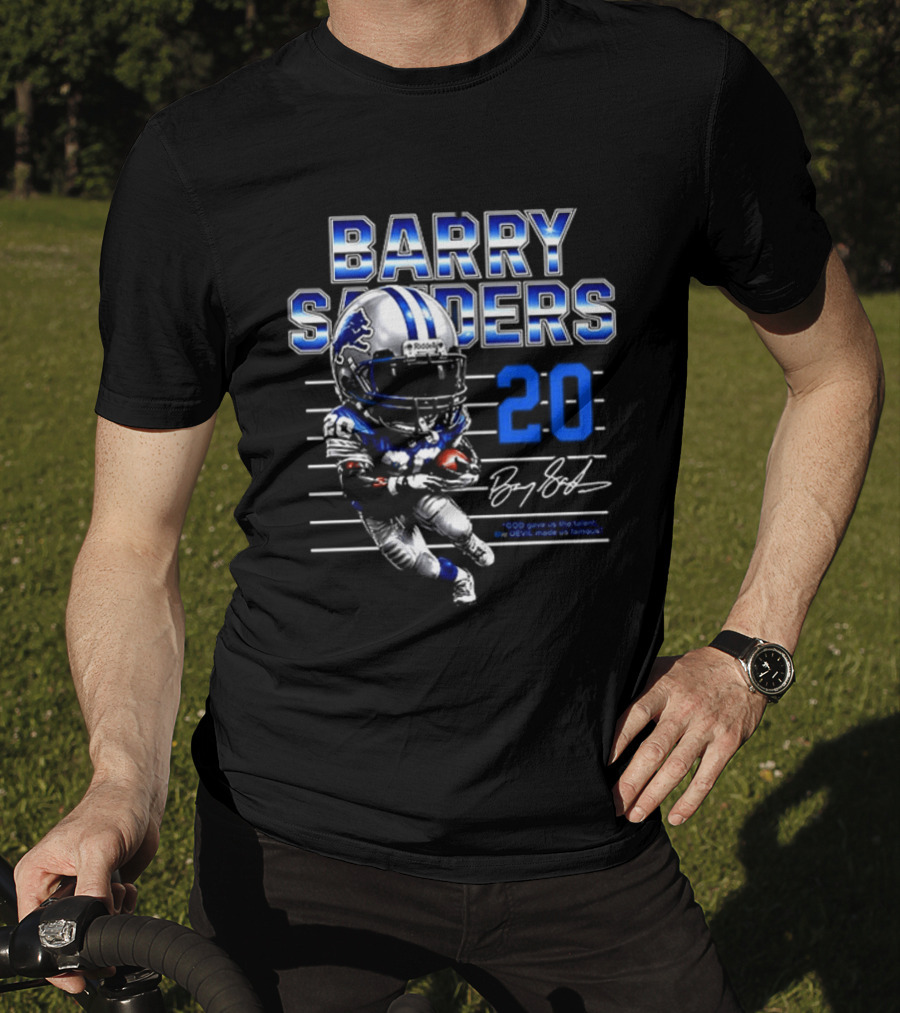 Barry Sanders Detroit Lions 20 Football Legend Caricature T-Shirt