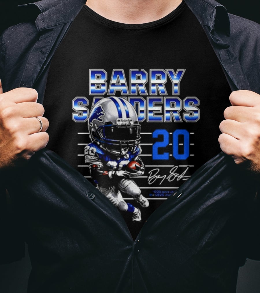 Barry Sanders Detroit Lions 20 Football Legend Caricature T-Shirt
