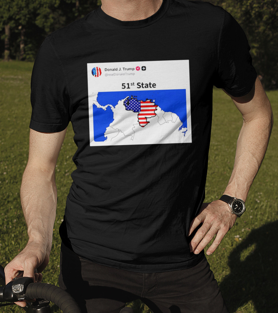 Donald J. Trump 51st State Map With American Flag On Venezuela T-Shirt