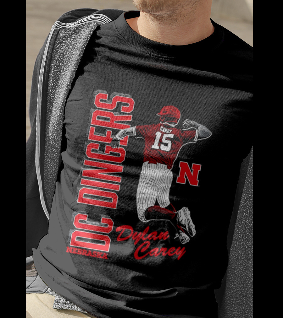 Dylan Carey Nebraska Huskers DC Dingers Baseball Player 15 Red Team Spirit T-Shirt