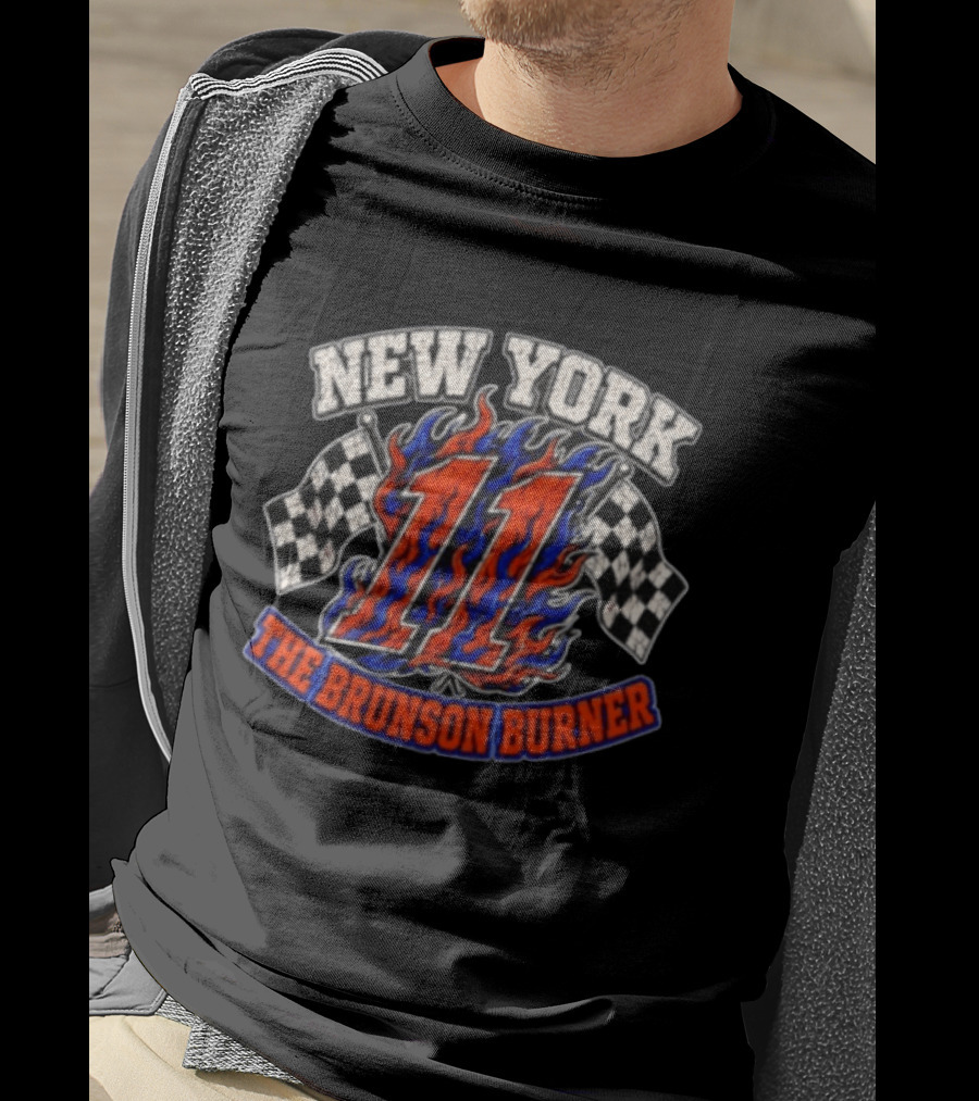 New York Knicks 11 The Brunson Burner Racing Flames T-Shirt