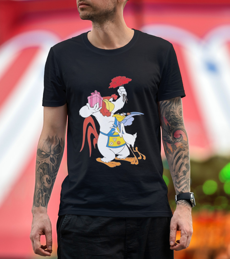 Foghorn Leghorn Miss Prissy Holding Roses And Gift Valentine Looney Tunes T-Shirt