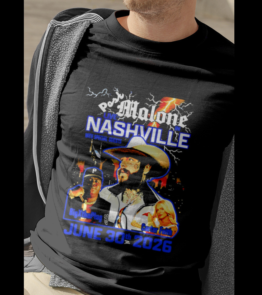 Post Malone Live In Nashville With BigXthaPlug And Carter Faith June 30th 2026 T-Shirt