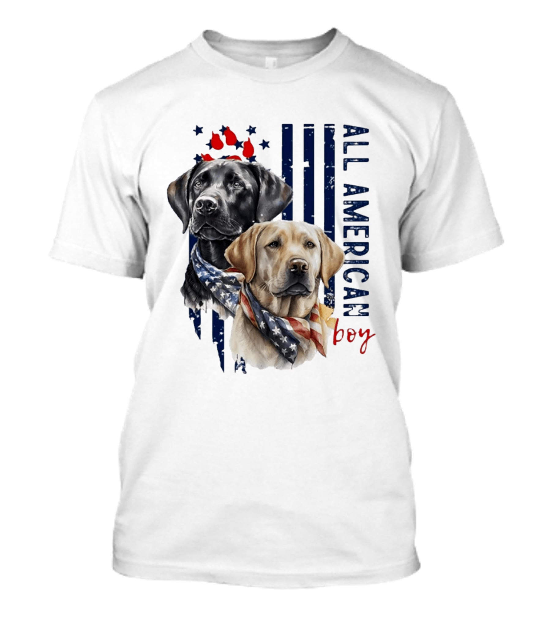 All American Boy Dog Bandana Stars Stripes Flag T-Shirt
