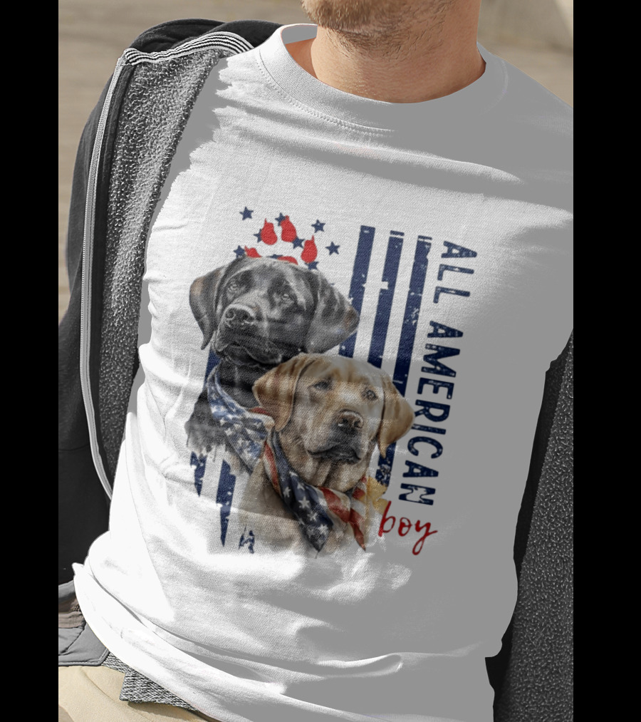 All American Boy Dog Bandana Stars Stripes Flag T-Shirt