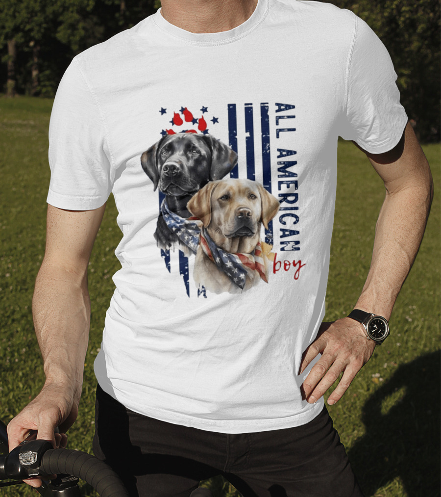 All American Boy Dog Bandana Stars Stripes Flag T-Shirt
