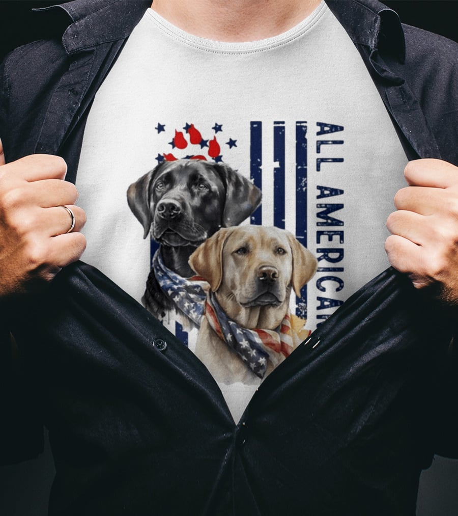 All American Boy Dog Bandana Stars Stripes Flag T-Shirt