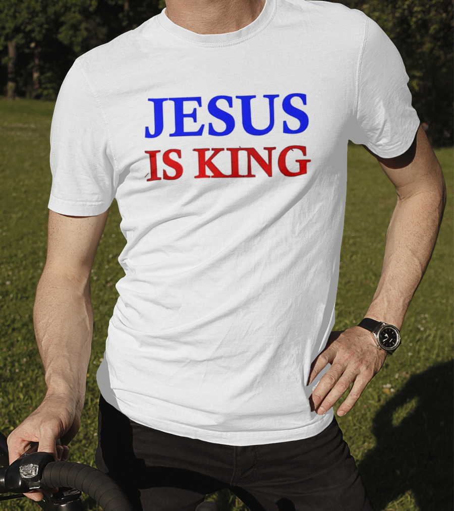 Russell Wilson Jesus Is King Bold Text Blue Red Christian T-Shirt