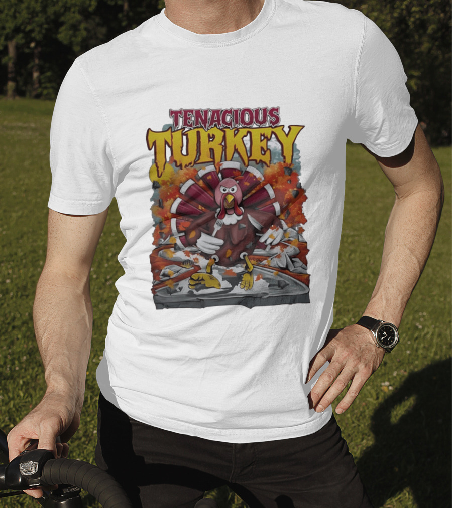 Tenacious Turkey Thanksgiving Cartoon Explosion T-Shirt