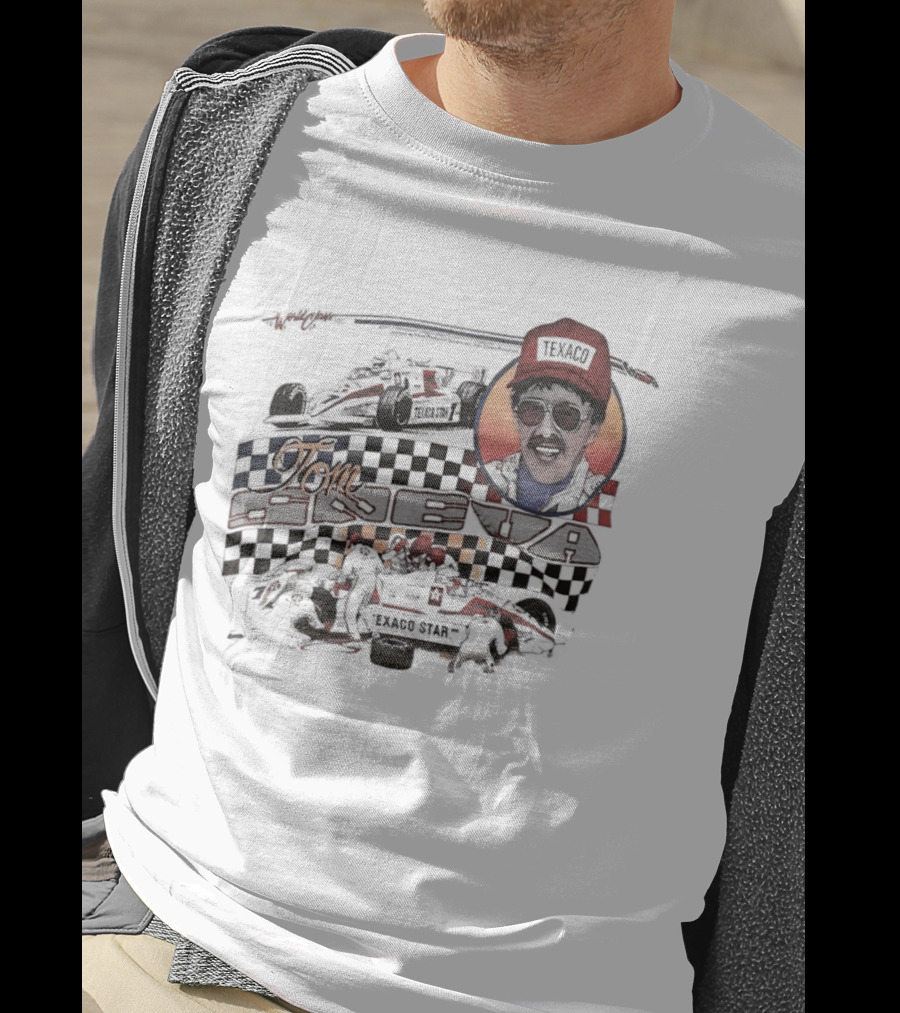 Tom Sneva Texaco Racing Checkered Flags And Car T-Shirt