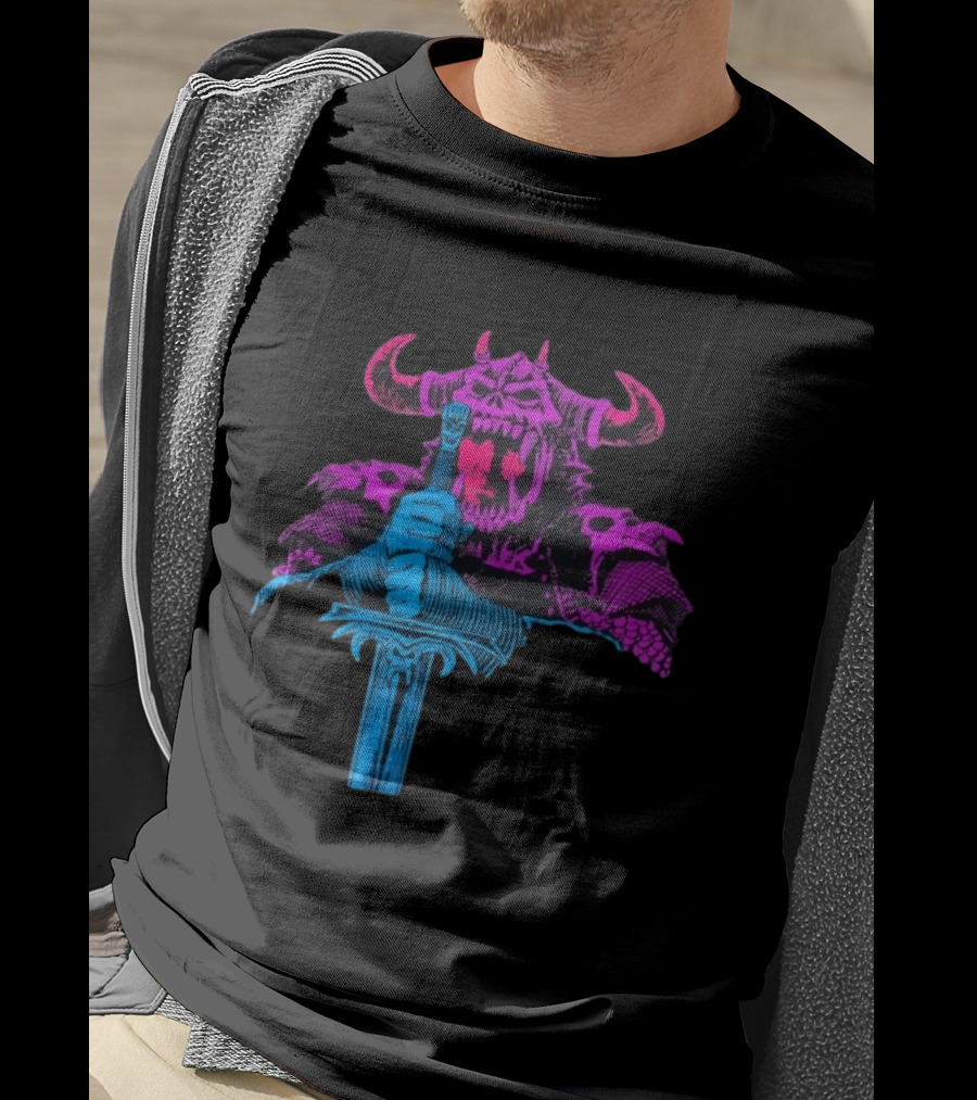 The Dark Warlord Retro Fantasy Skull And Sword T-Shirt