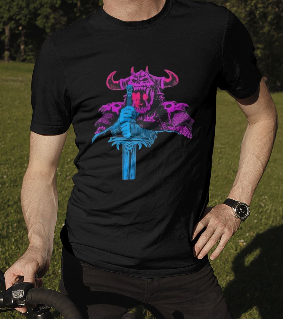 The Dark Warlord Retro Fantasy Skull And Sword T-Shirt