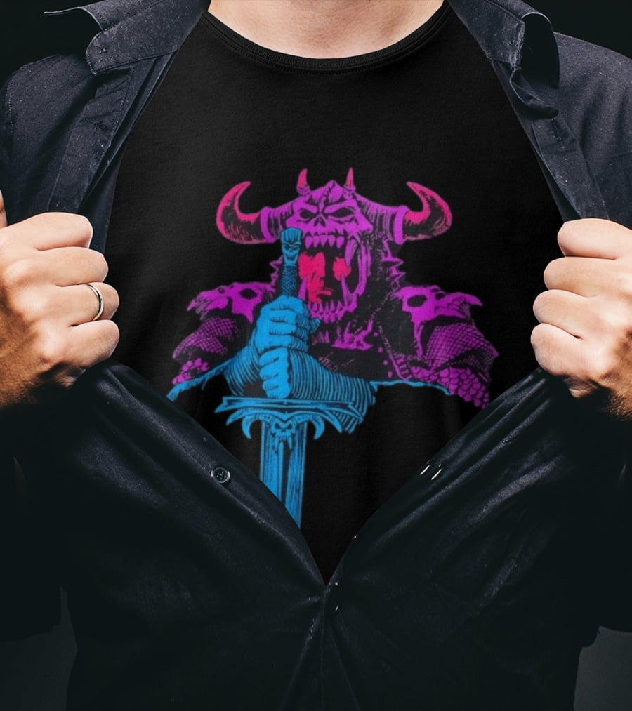 The Dark Warlord Retro Fantasy Skull And Sword T-Shirt