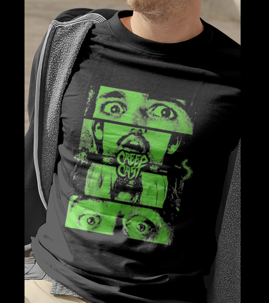 CreepCast Horror Retro Comic Green Face T-Shirt