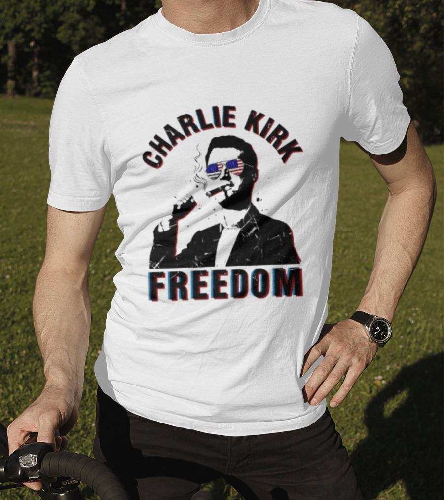 Charlie Kirk Freedom Cigars Sunglasses American Flag T-Shirt