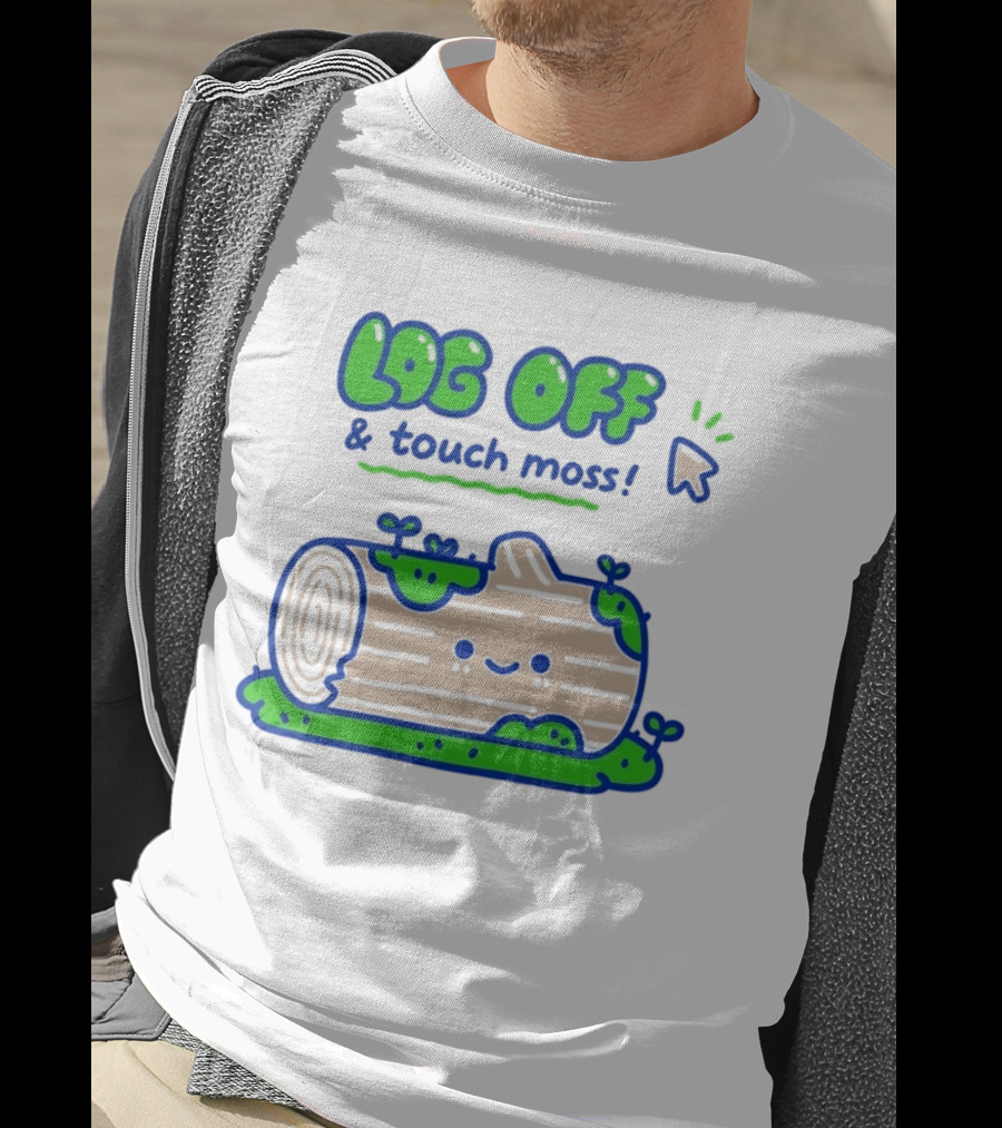 Log Off And Touch Moss Playful Log Illustration With Cursor Pointer T-Shirt