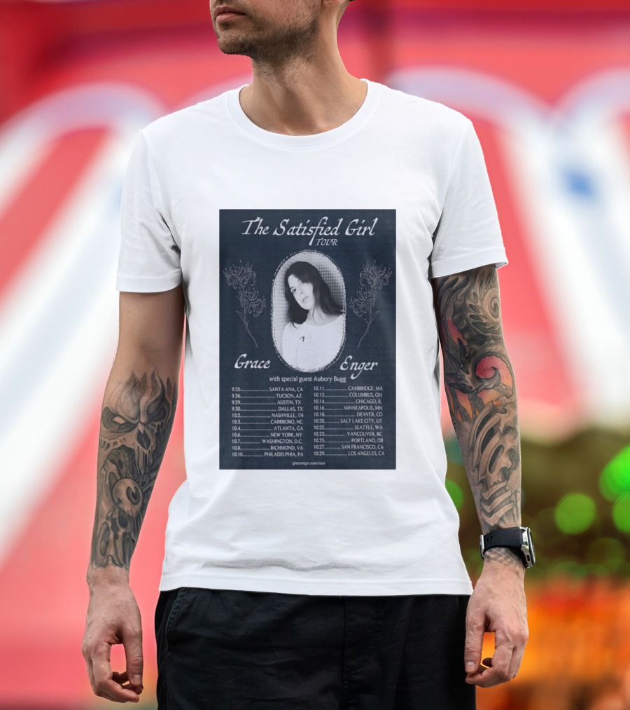 Grace Enger The Satisfied Girl Tour 2023 Cities And Dates Featuring Aubory Bugg T-Shirt