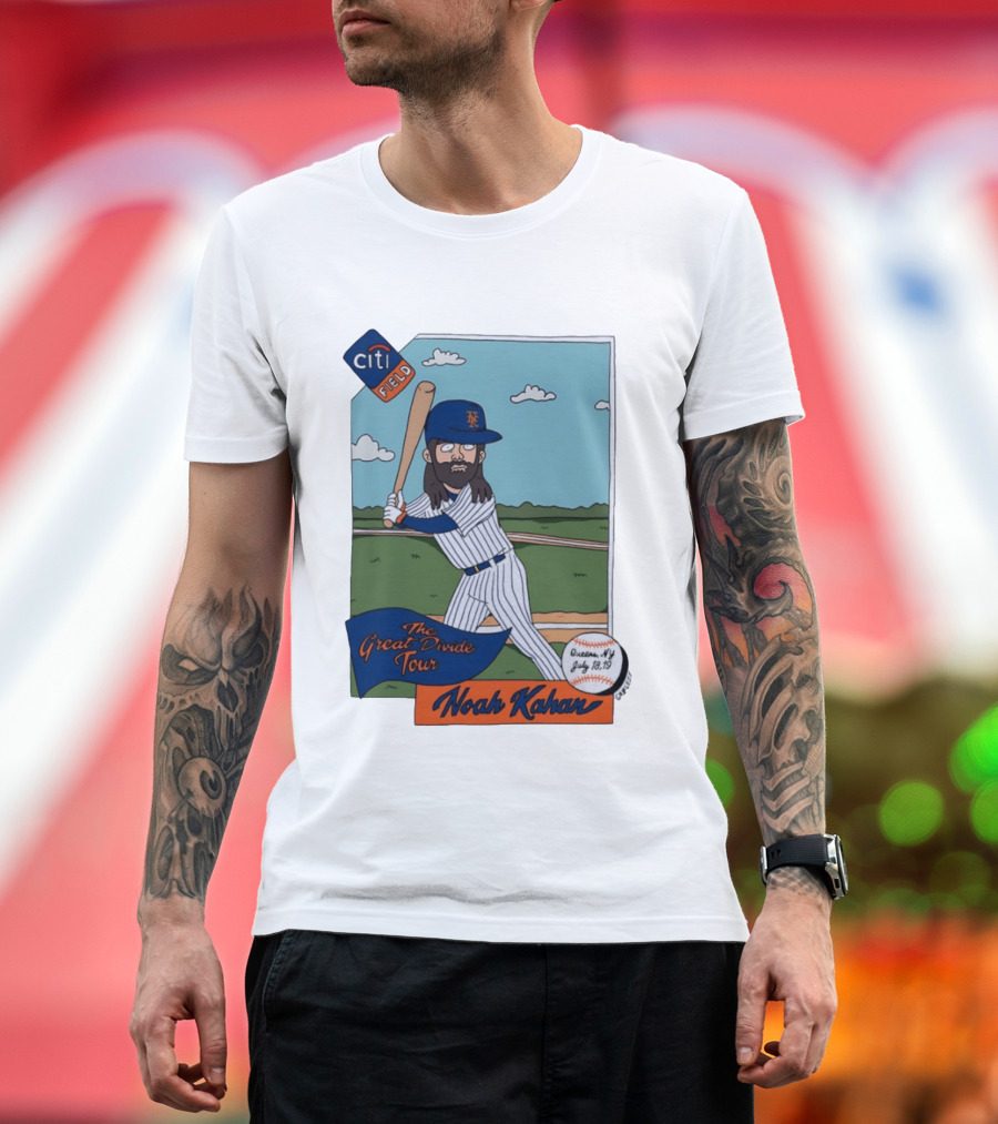 Noah Kahan The Great Divide Tour Citi Field New York Mets Cartoon Baseball July 18 19 T-Shirt