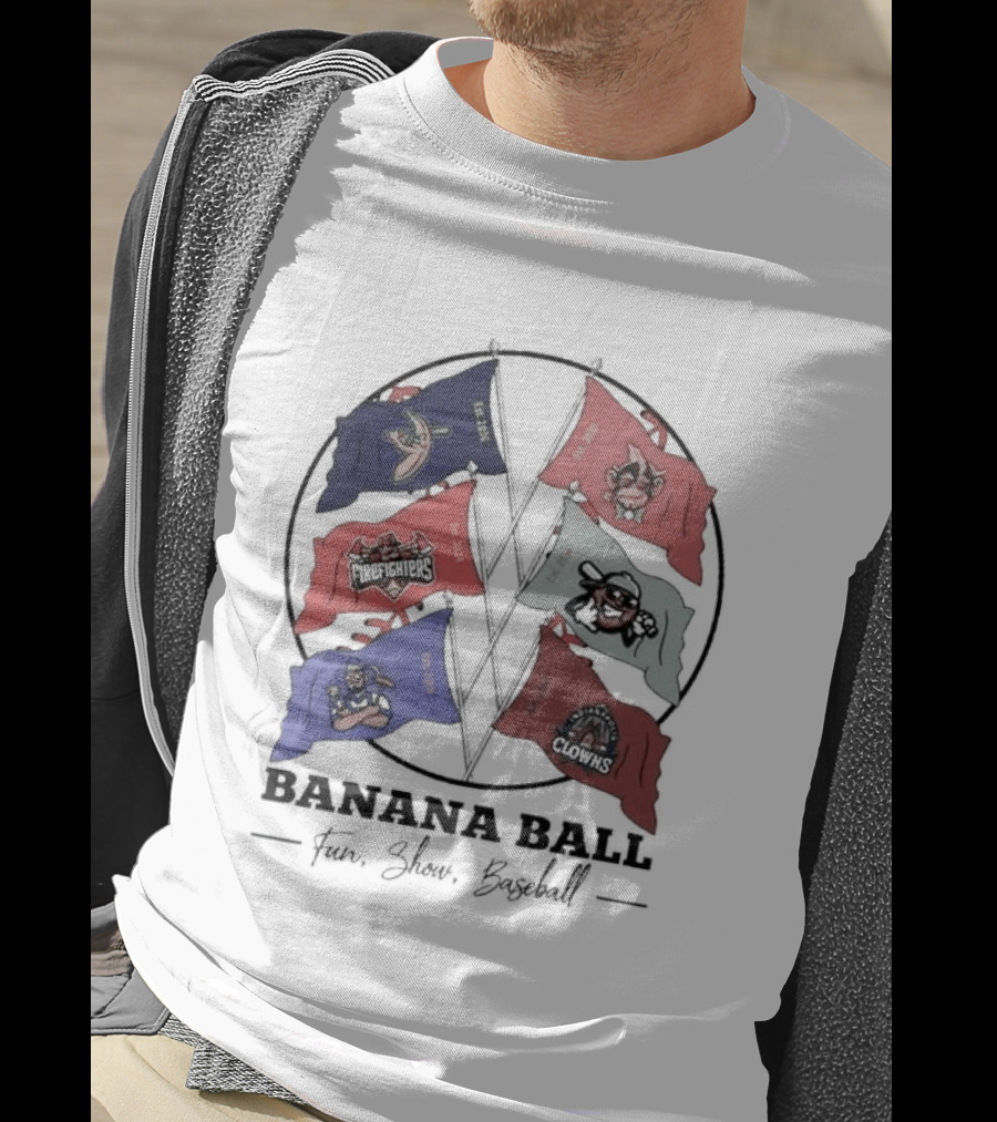 Banana Ball Fun Show Baseball Red And Blue Flags 2026 T-Shirt