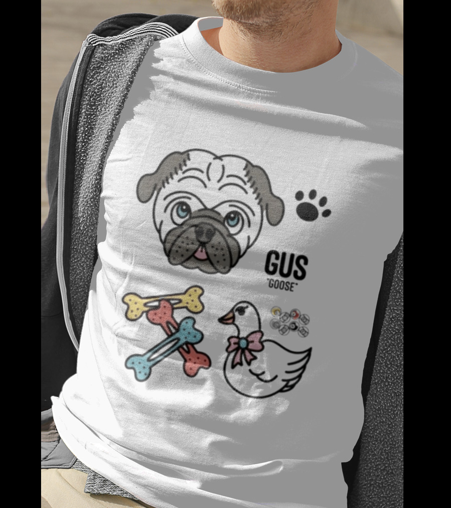Pug Gus Goose Paw Print Bones And Bowed Goose T-Shirt