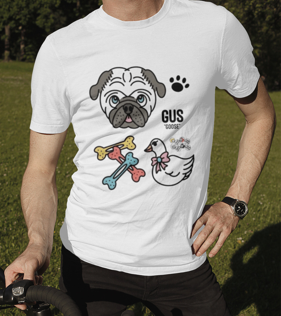 Pug Gus Goose Paw Print Bones And Bowed Goose T-Shirt