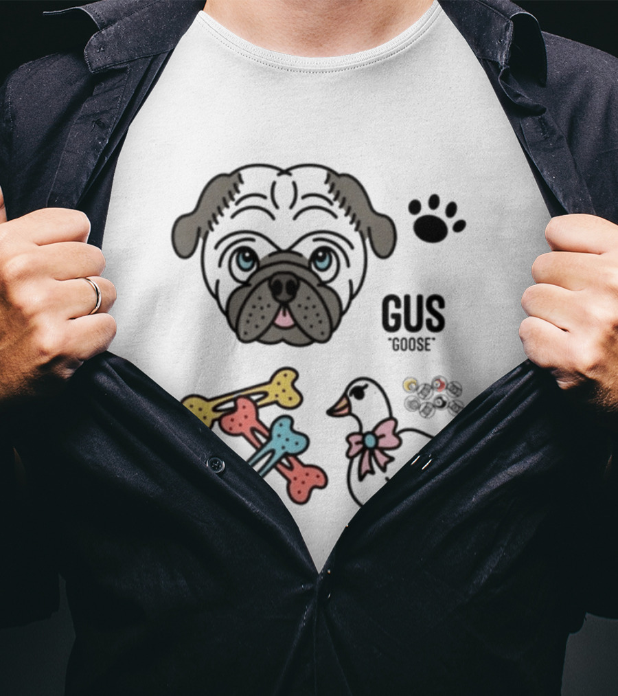 Pug Gus Goose Paw Print Bones And Bowed Goose T-Shirt