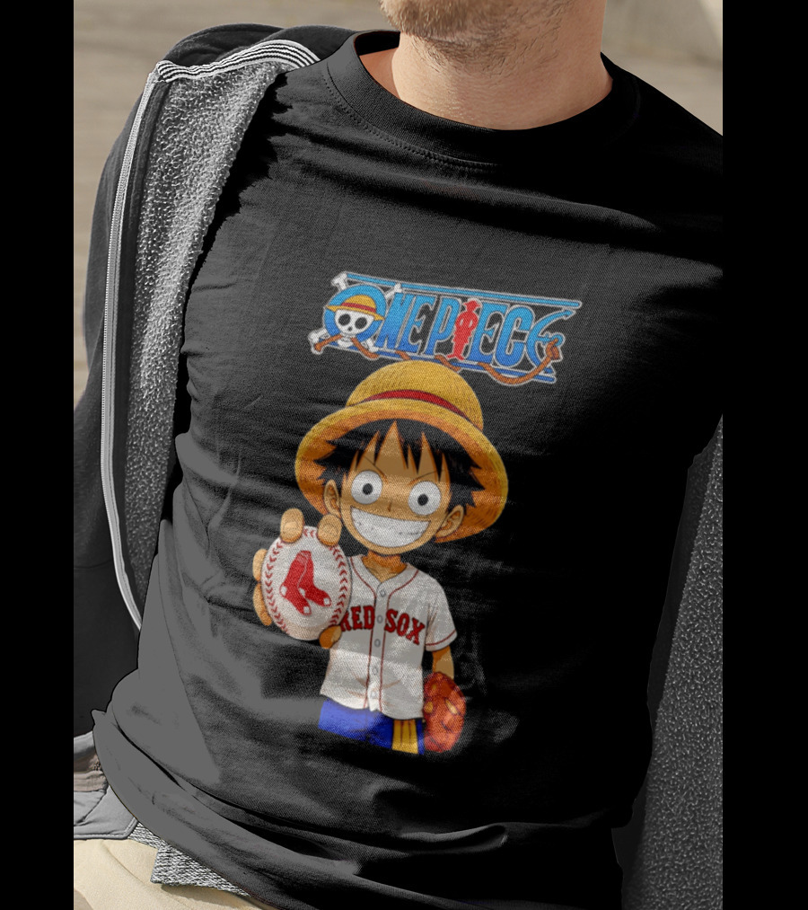 Monkey D. Luffy Red Sox One Piece Crossover Boston Baseball Collaboration T-Shirt
