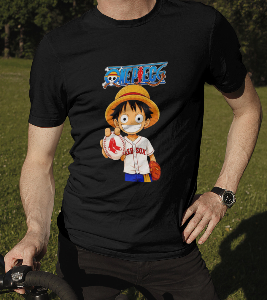 Monkey D. Luffy Red Sox One Piece Crossover Boston Baseball Collaboration T-Shirt