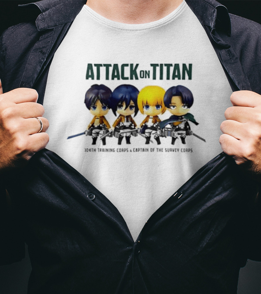 Attack On Titan Chibi Eren Mikasa Armin Levi 104th Training Corps Survey Corps T-Shirt