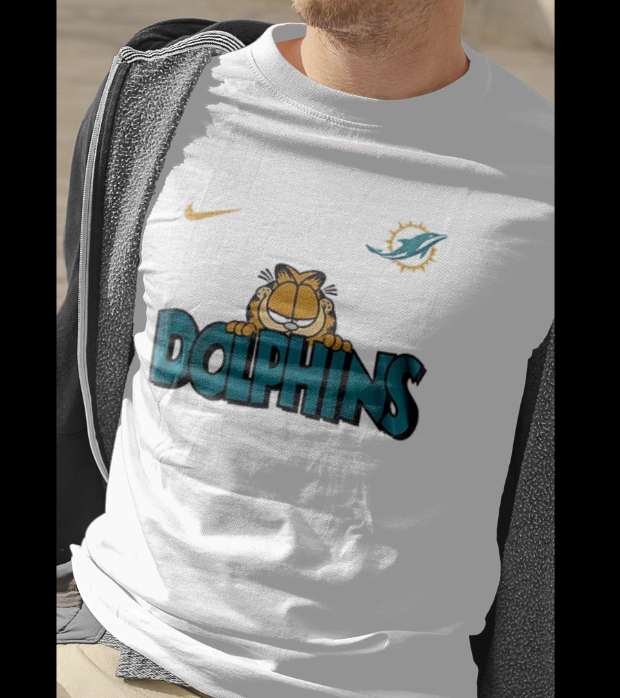 Nike Miami Dolphins Garfield Orange Cat çizim T-Shirt