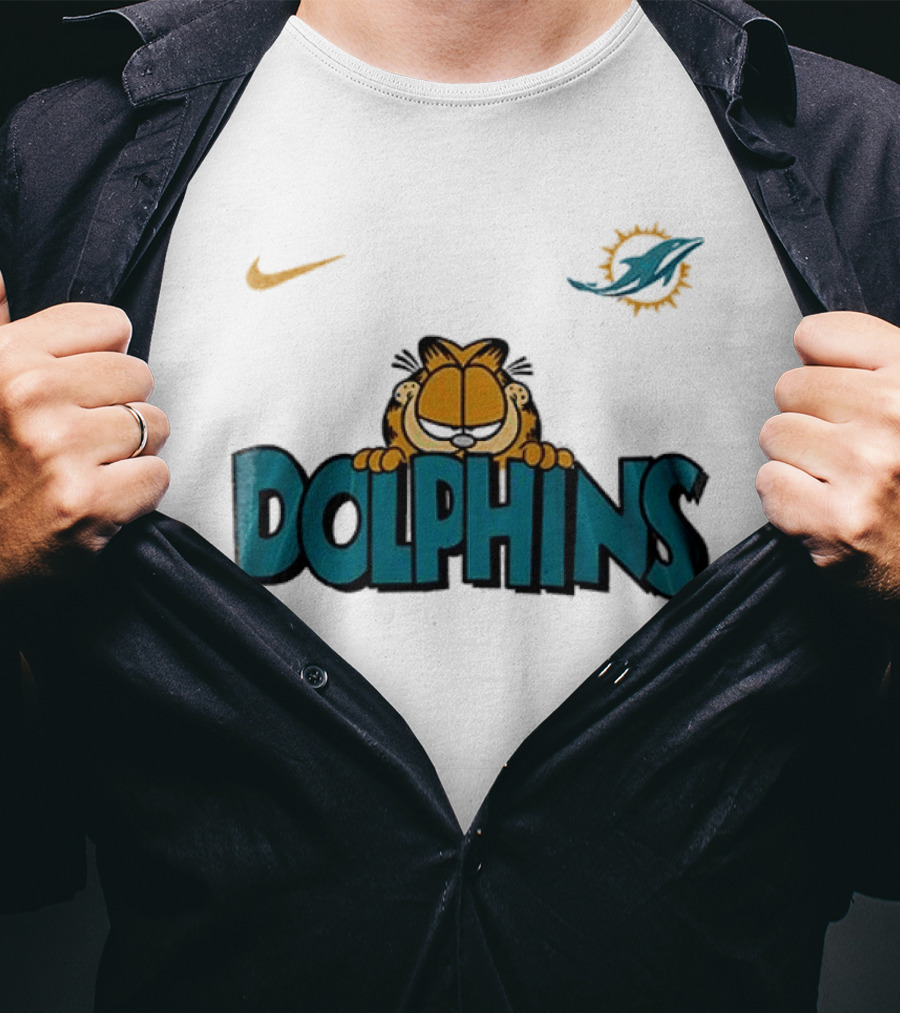 Nike Miami Dolphins Garfield Orange Cat çizim T-Shirt