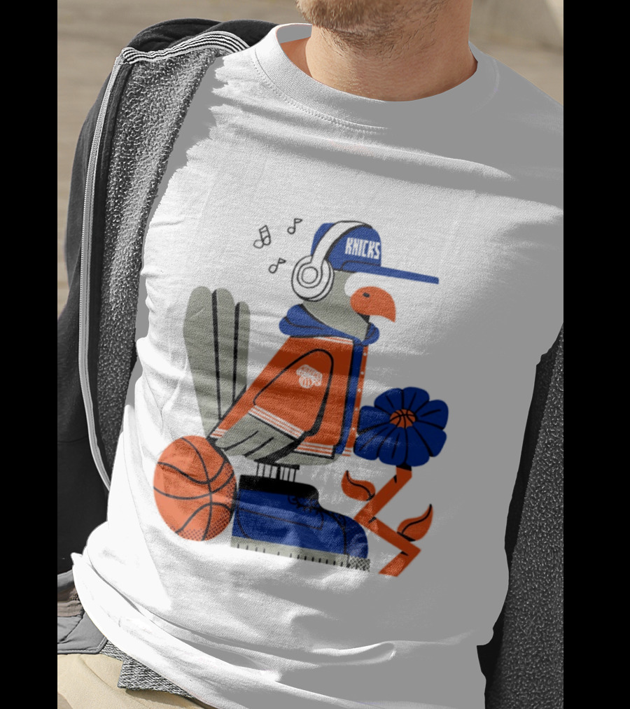 New York Knicks Bird Cap Headphones Basketball Flower T-Shirt