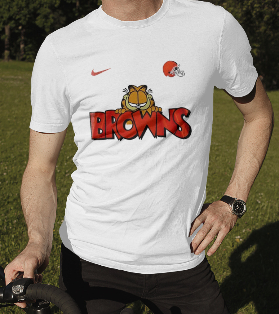 Cleveland Browns Garfield Orange Cat Helmet Nike T-Shirt