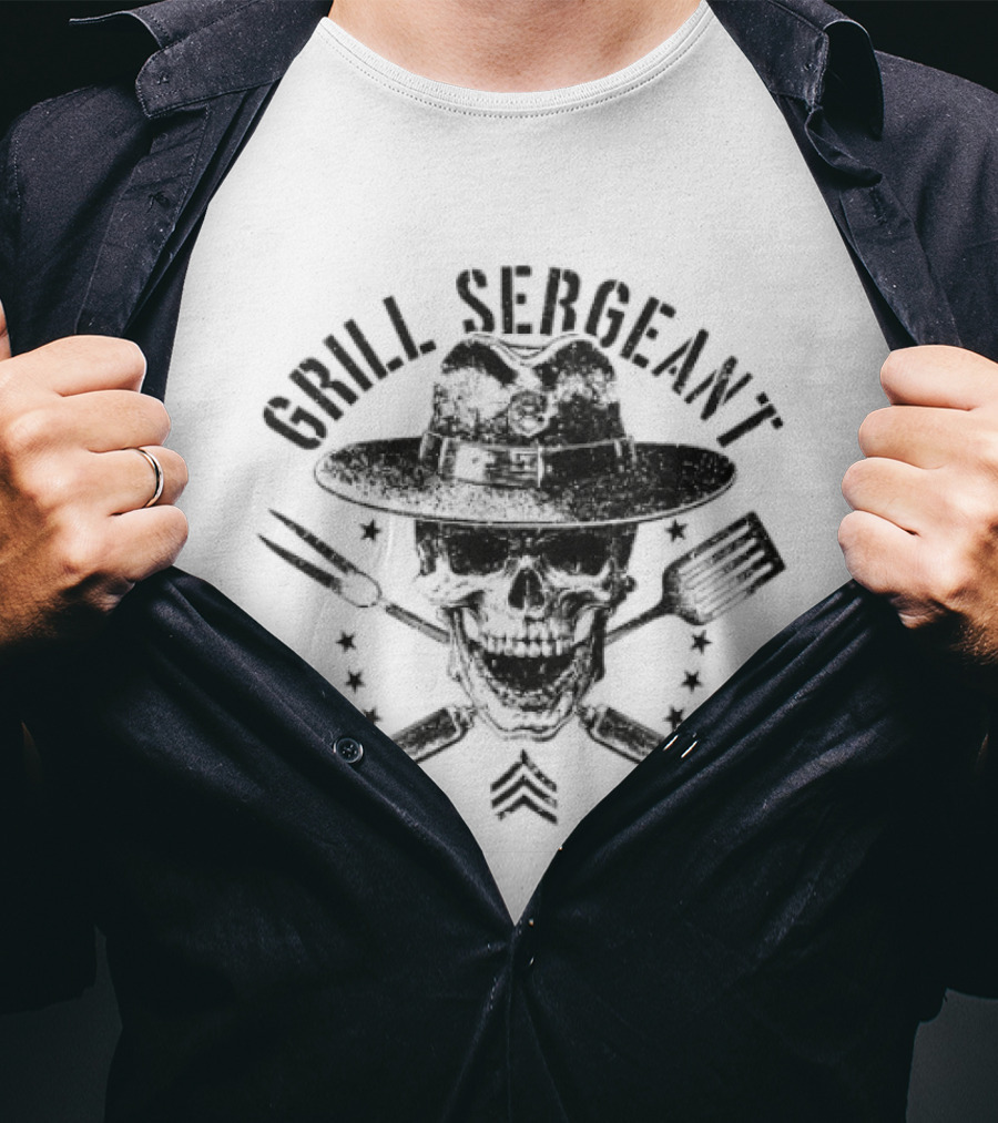 Grill Sergeant Skull Fork Spatula Chef Hat Stars T-Shirt