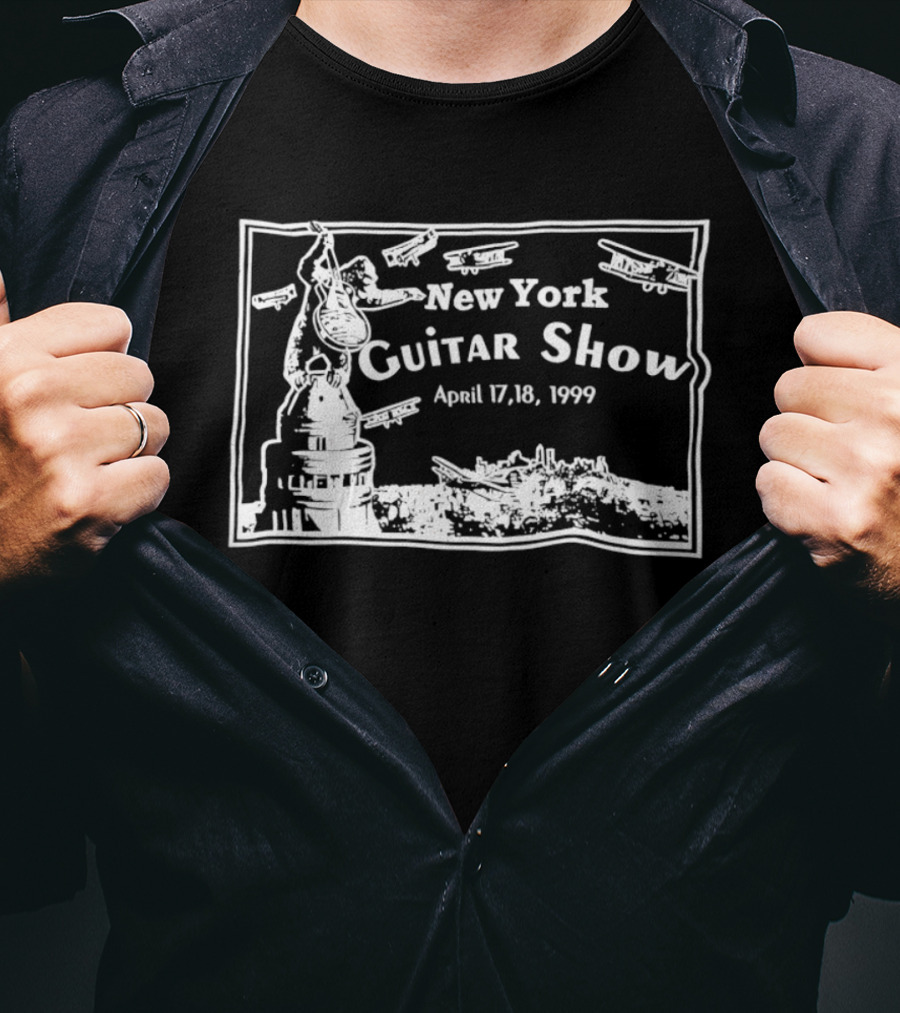 New York Guitar Show April 17 18 1999 Statue Of Liberty Airplanes T-Shirt