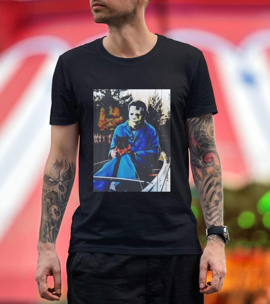 Michael Myers Lake Fishing With Cat In Boat T-Shirt