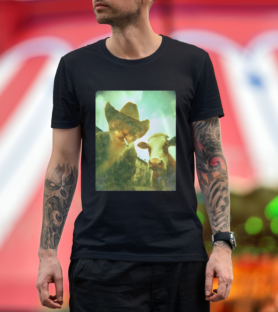 Cowboy Cat Smoking With Cow T-Shirt