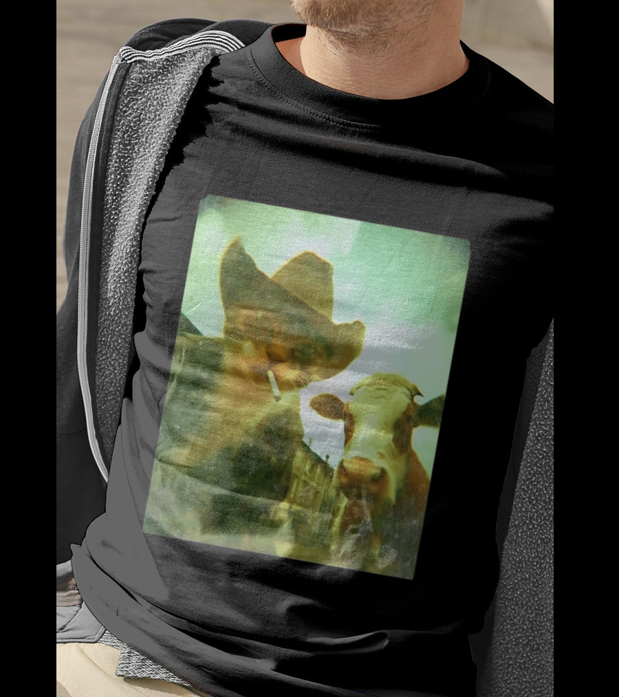 Cowboy Cat Smoking With Cow T-Shirt