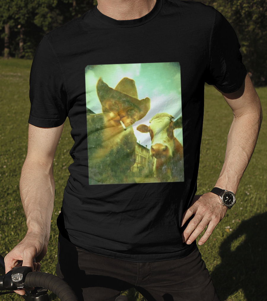 Cowboy Cat Smoking With Cow T-Shirt