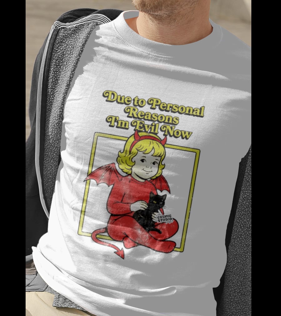 Due To Personal Reasons I'm Evil Now Baby Devil Costume With Black Cat T-Shirt