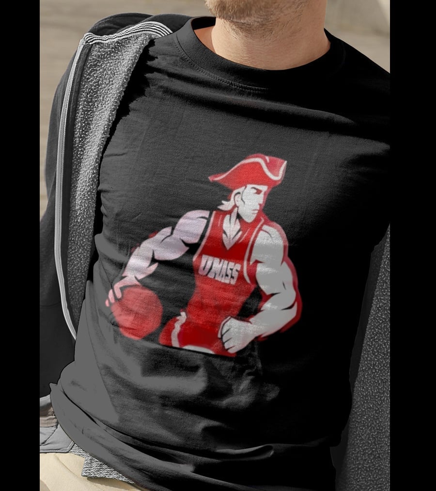 UMass Minutemen Basketball Red Jersey Embroidery T-Shirt